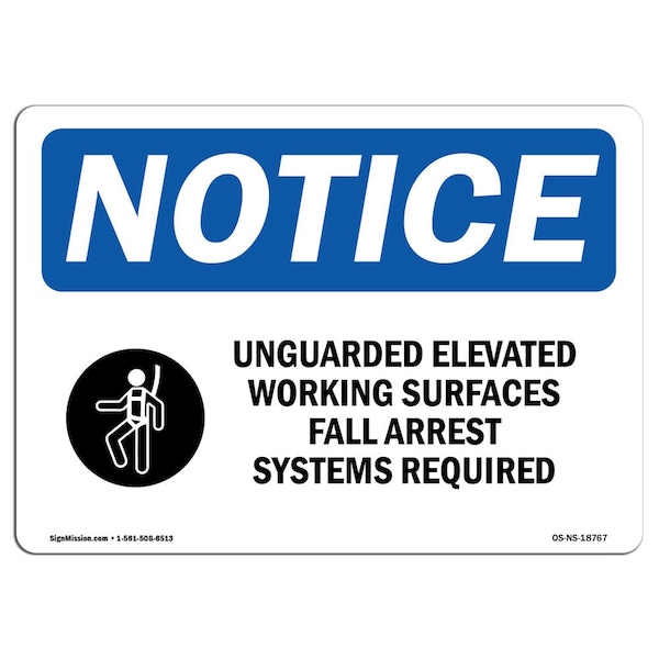 Signmission OSHA Sign, 7" H, Rigid Plastic, Unguarded Elevated Working Surfaces Sign With Symbol, Landscape OS-NS-P-710-L-18767 - main
